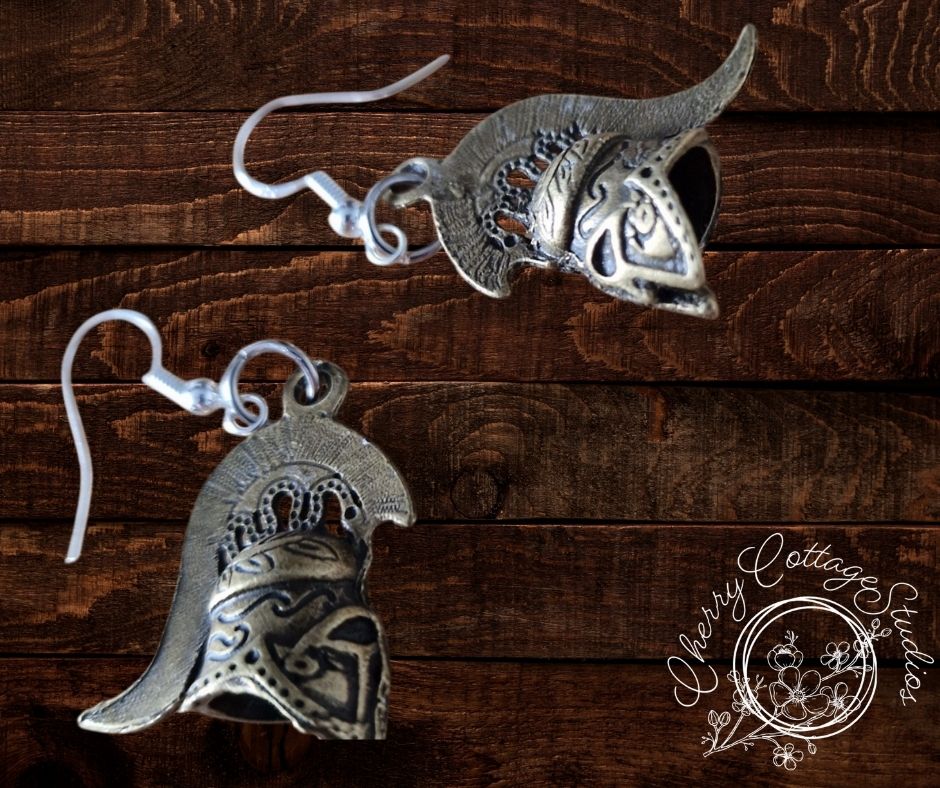 Corinthian Helm – Bronze Coloured Ancient Roman Helmet Dangle Earrings