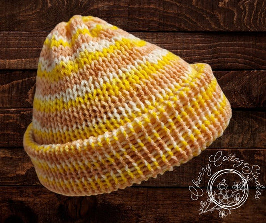 Sherbet Surprise – Double-Layered Knitted Beanie Hat