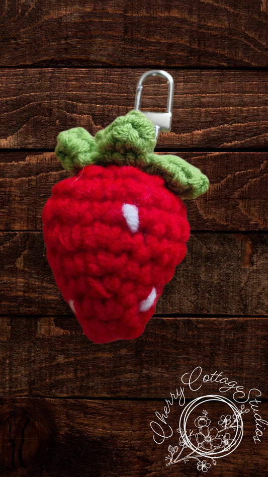 Red Strawberry Crochet Keychain