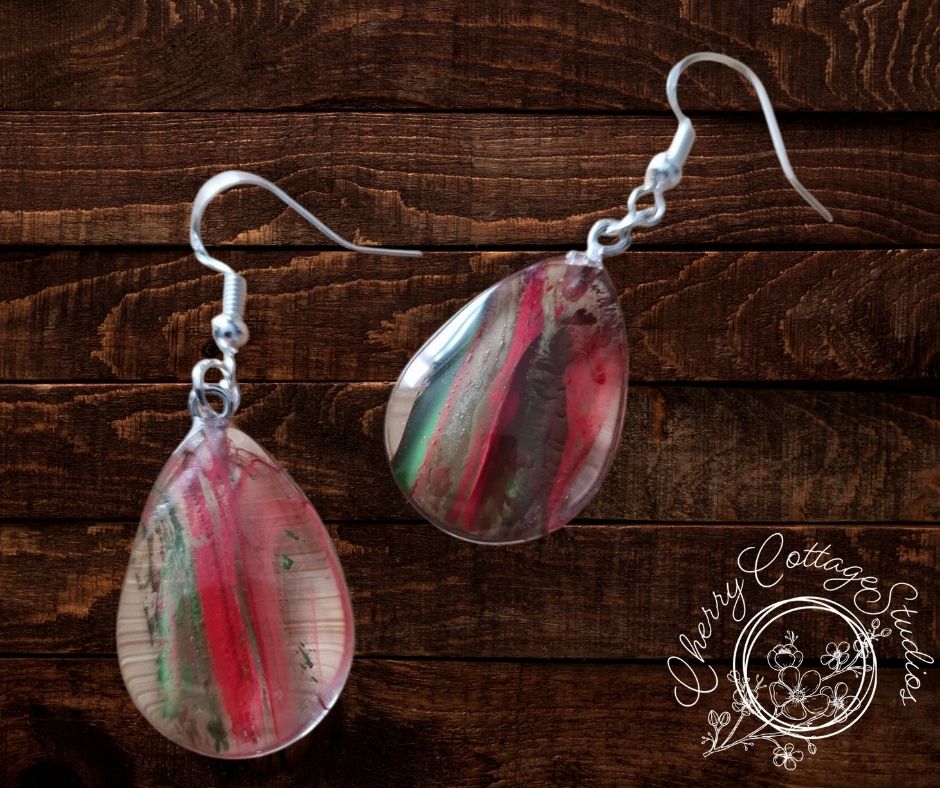 Watermelon Inkdrop - Teardrop Dangle Earrings