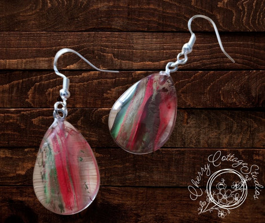 Watermelon Inkdrop - Teardrop Dangle Earrings