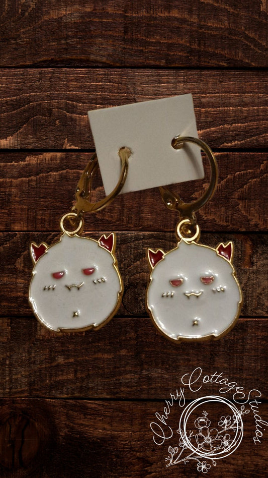 Little Loaf Cats - White Cat Hoop Dangle Earrings