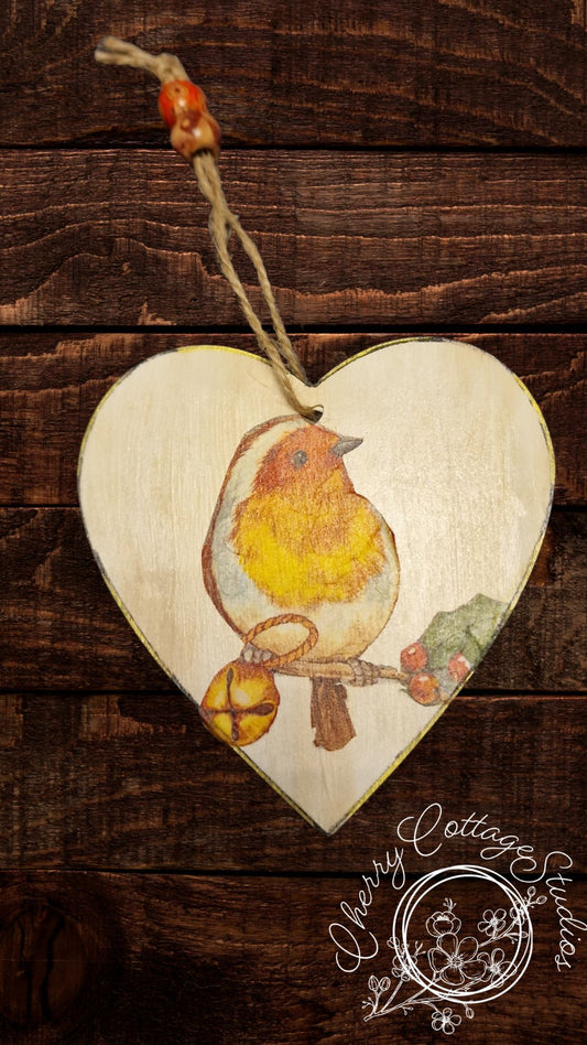 Wooden Robin Hanging Christmas Decoration Ornament