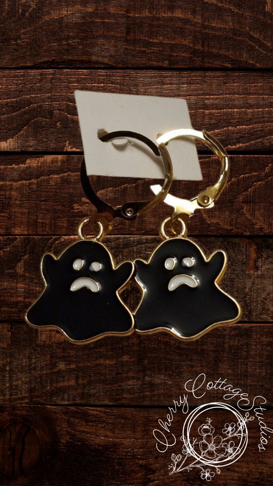 Ghastly Ghosts - Black Hoop Dangle Earrings