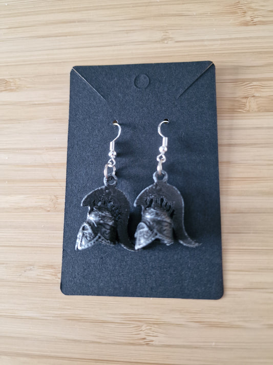 Corinthian Helm – Grey Ancient Roman Helmet Dangle Earrings