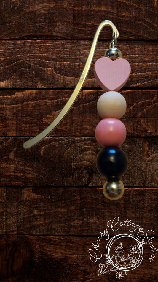 Pink Heart - Metal Beaded Bookmark