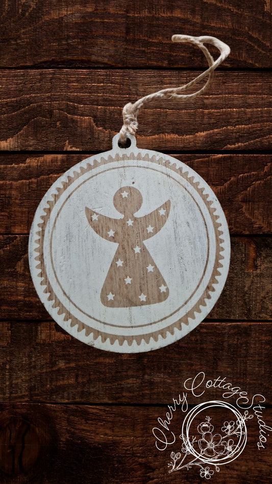 Wooden Round Angel Christmas Hanging Decoration Ornament