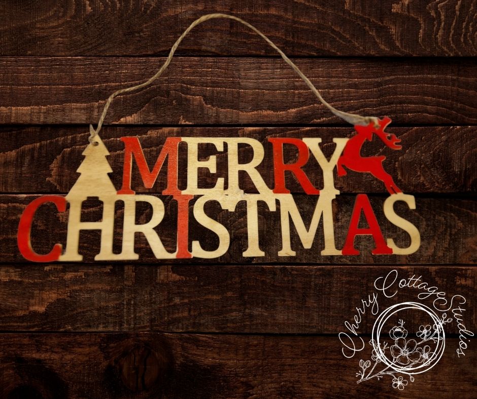 Red Wooden Merry Christmas Hanging Christmas Sign Decoration