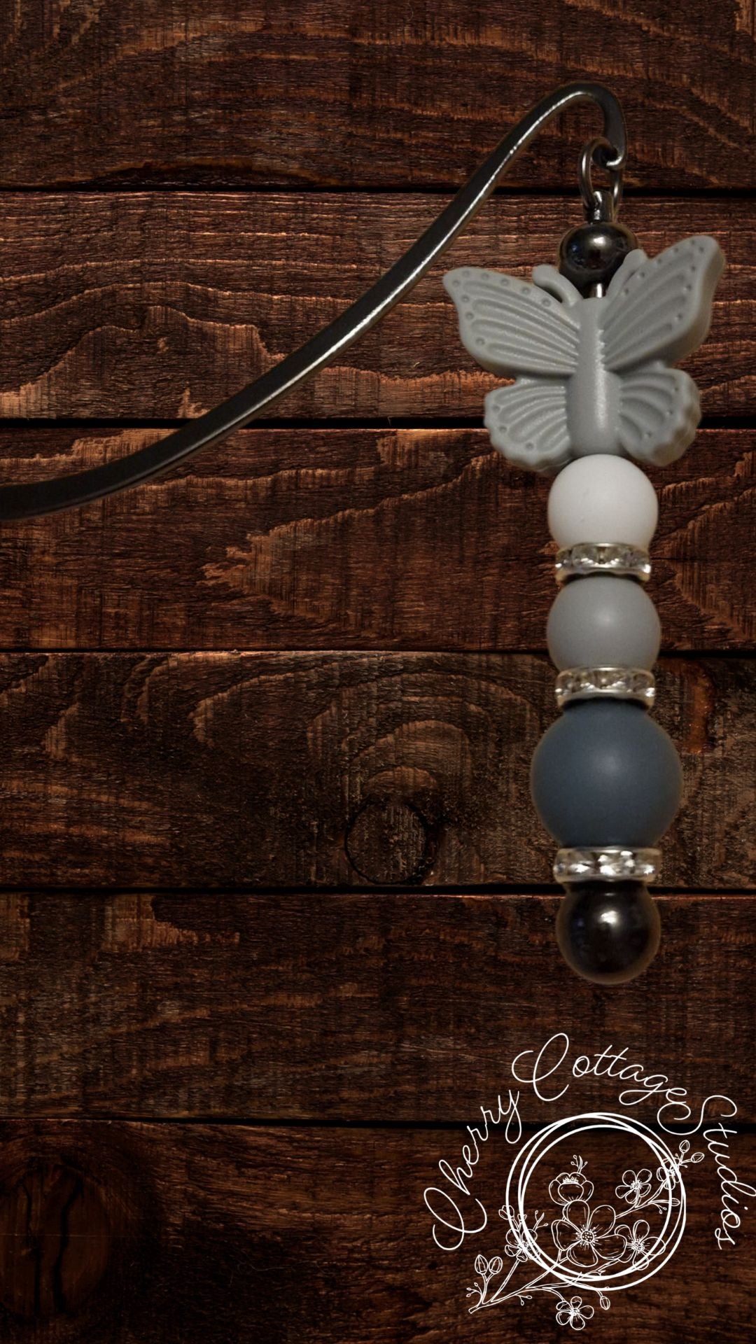 Pastel Grey Butterfly - Metal Beaded Bookmark