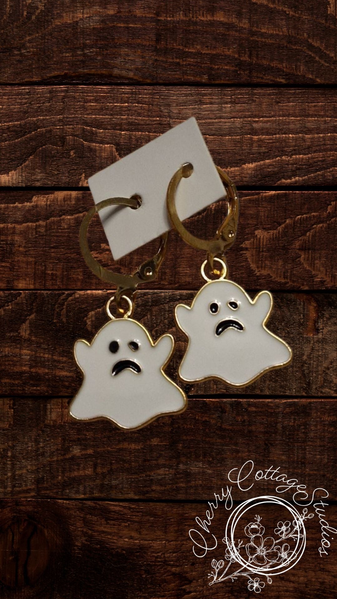 Ghastly Ghosts - White Hoop Dangle Earrings