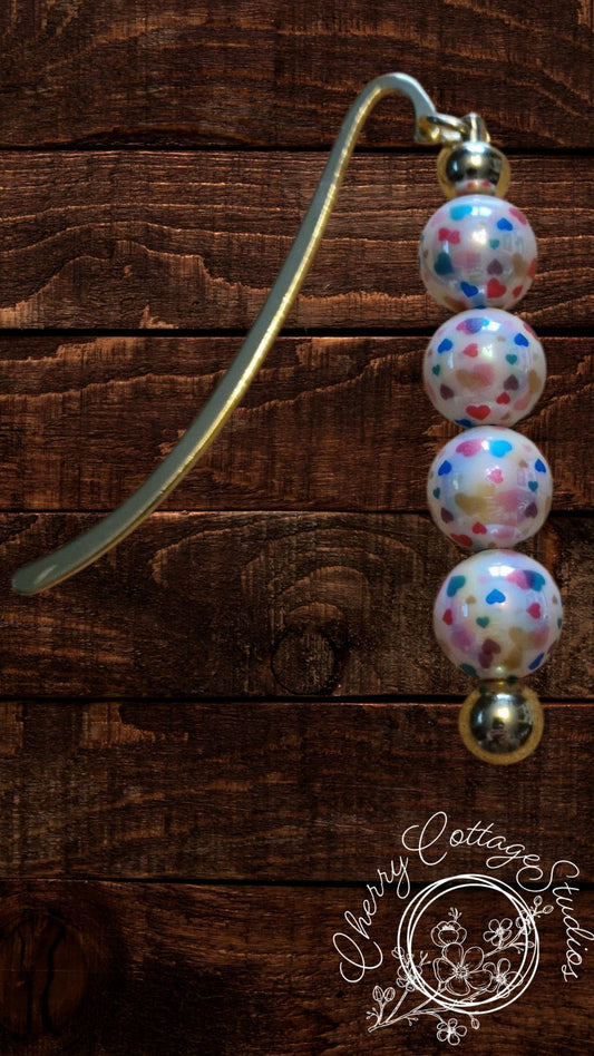 Confetti Hearts - Metal Beaded Bookmark