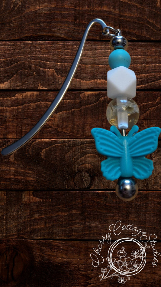 Butterfly In Blue - Metal Beaded Bookmark