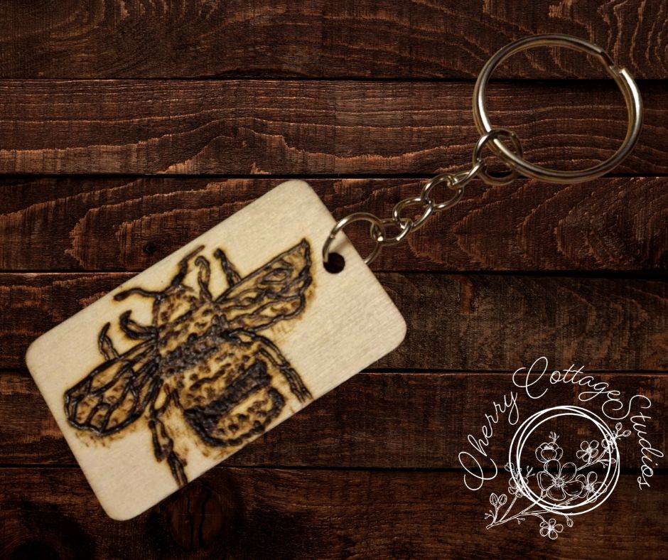 The Bee's Blessing – Hand-Burned Bee Wooden Keychain