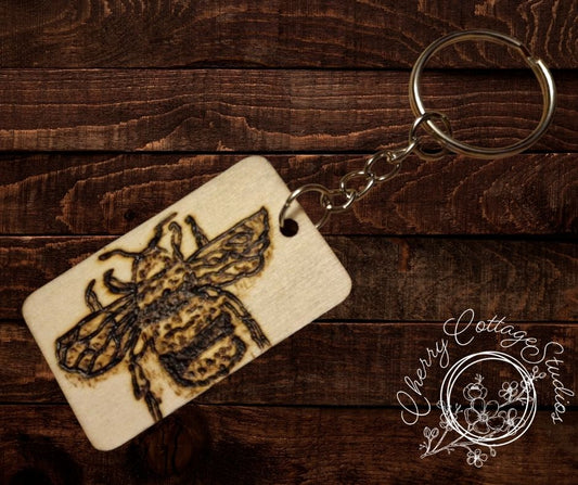 The Bee's Blessing – Hand-Burned Bee Wooden Keychain
