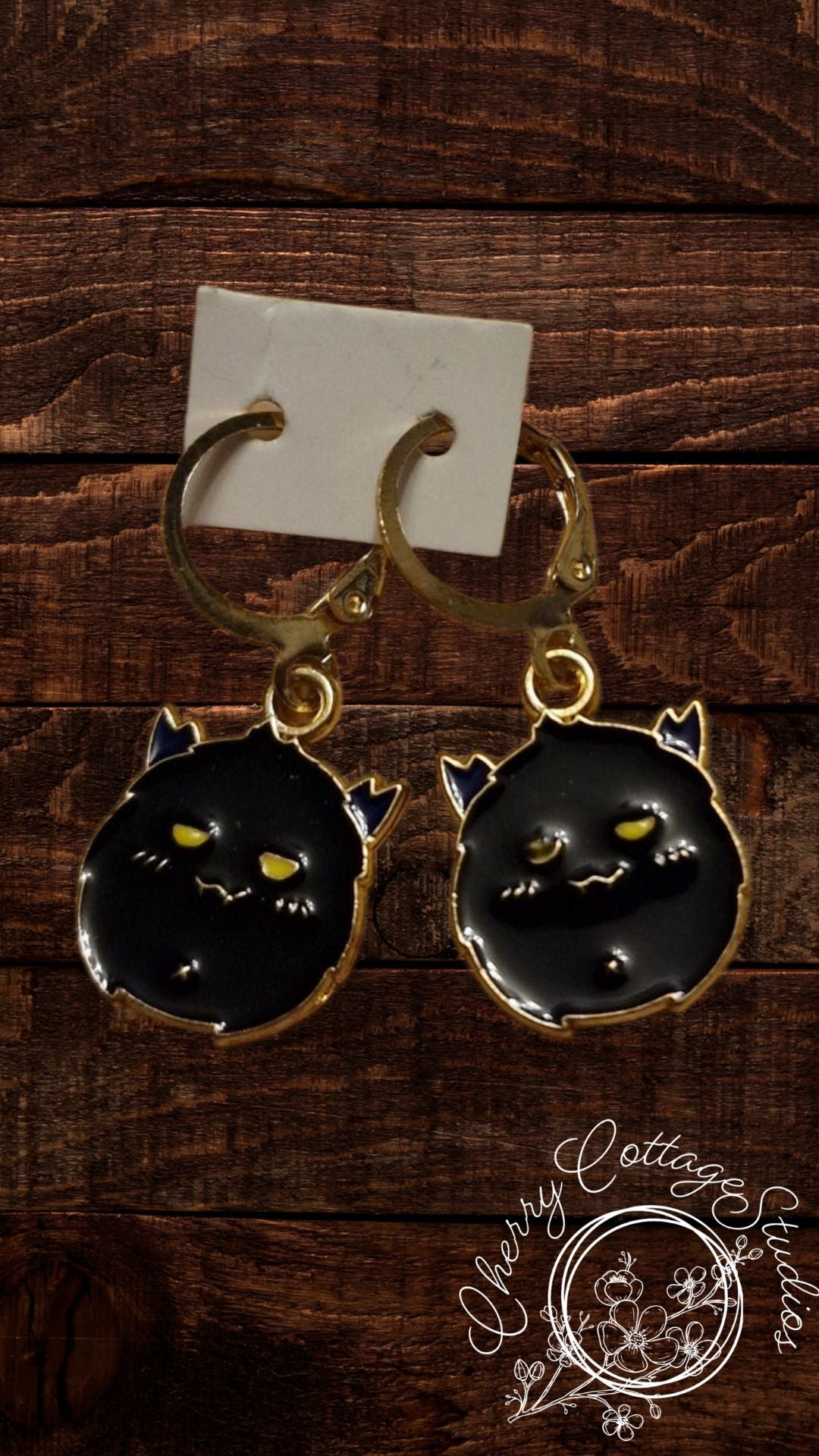 Little Loaf Cats - Black Cat Hoop Dangle Earrings