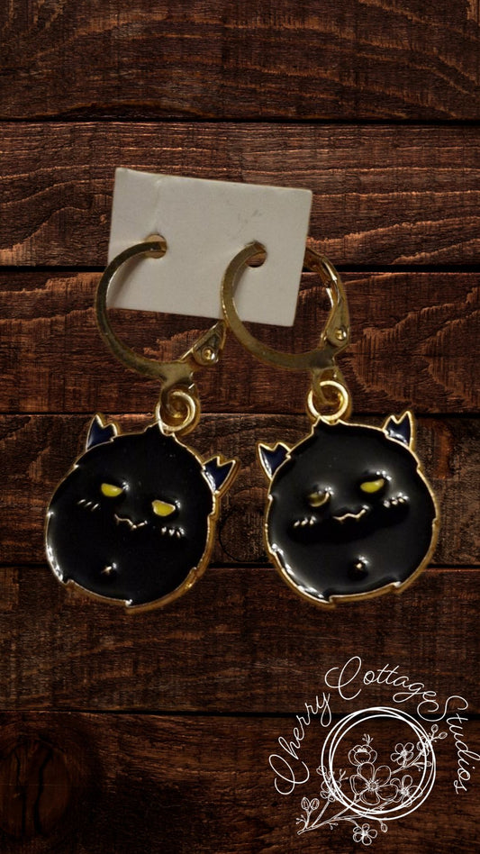 Little Loaf Cats - Black Cat Hoop Dangle Earrings