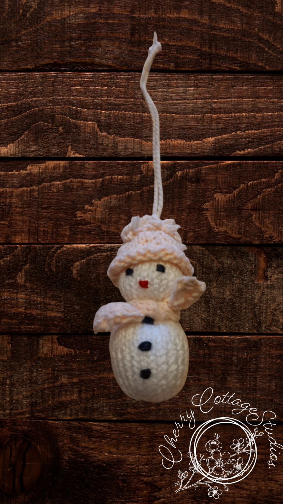 Peach Snowman Crochet Hanging Christmas Decoration