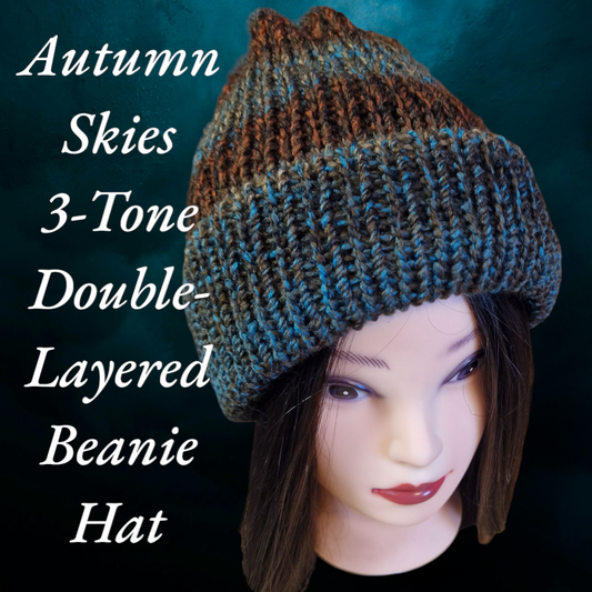 Autumn Skies double-layered knitted beanie hat