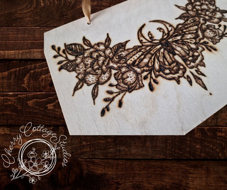 Wings Beneath The Roses butterfly A5 hanging wooden art picture