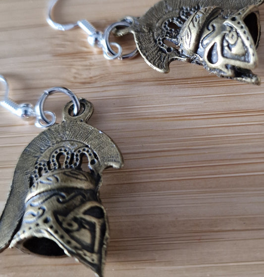 Corinthian Helm – Antique Bronze Coloured Ancient Roman Helmet Dangle Earrings
