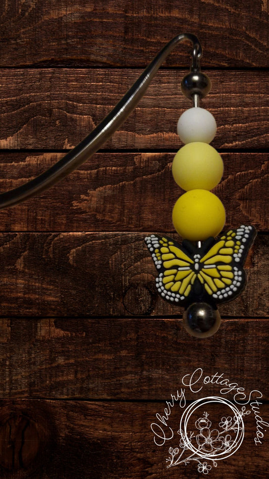 Yellow Monarch Butterfly - Metal Beaded Bookmark