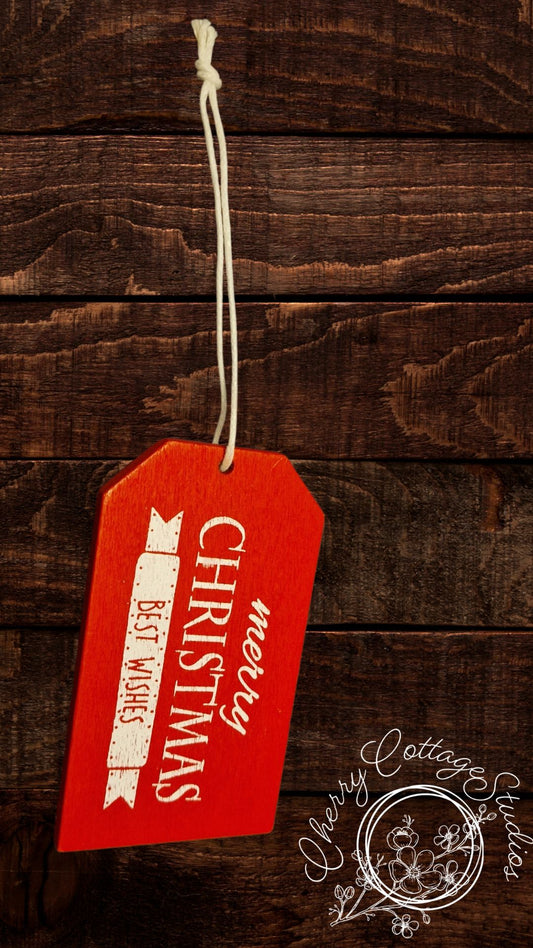 Wooden Red Merry Christmas Tag Hanging Christmas Decoration Ornament