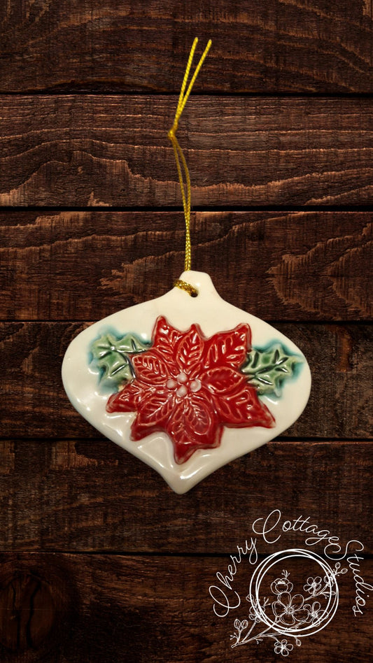 Poinsetta Bauble Ceramic Hanging Christmas Ornament Decoration