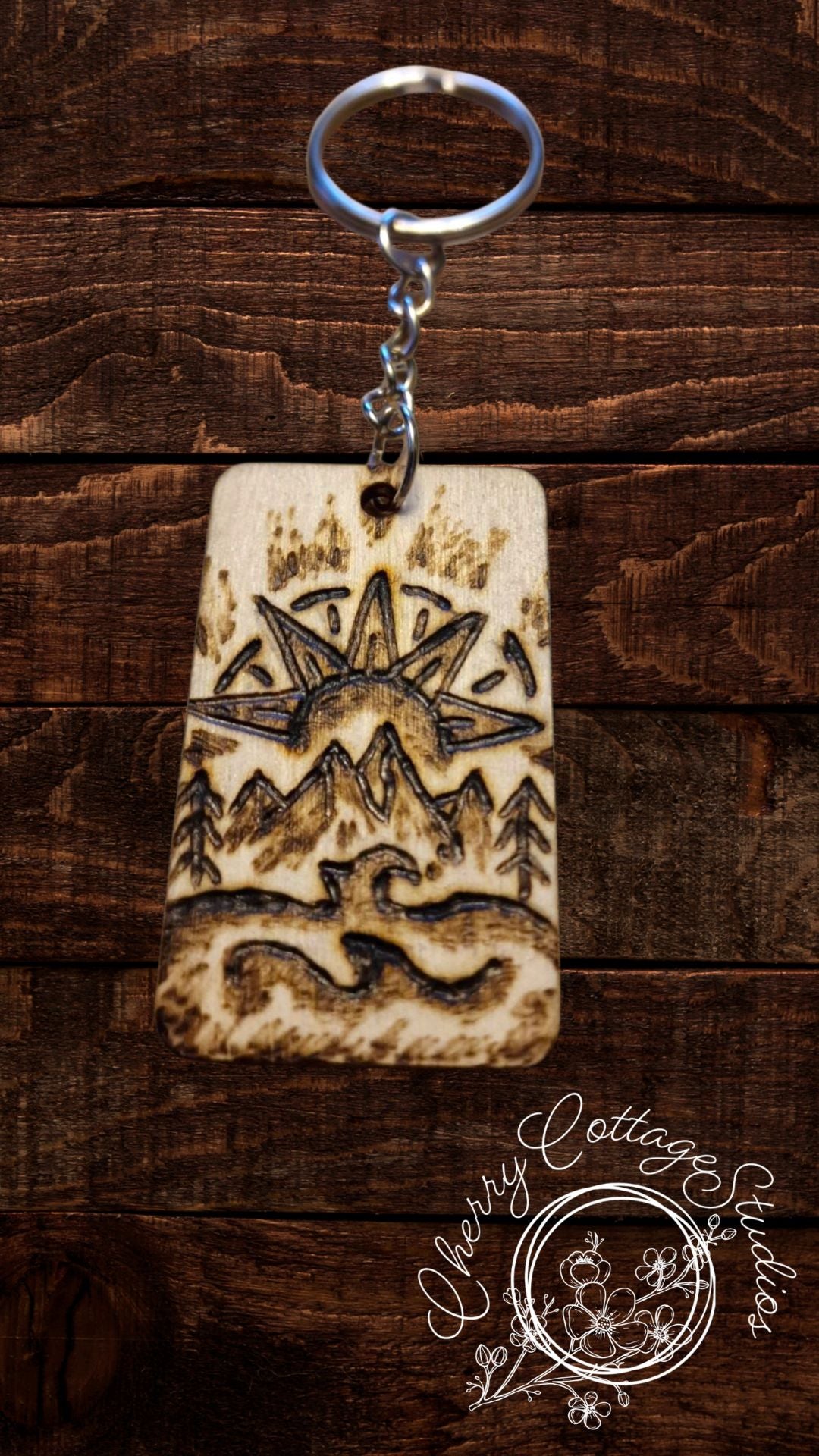 Forest Sunrise - Hand-Burned Forest Wooden Keychain