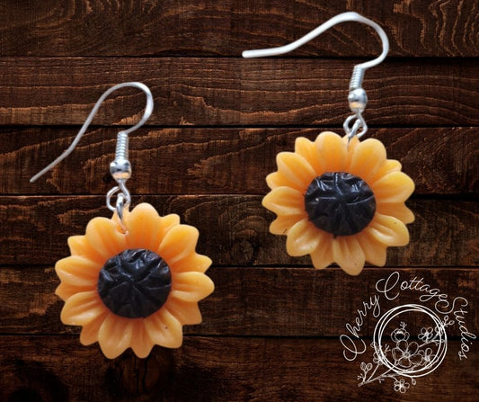 Sunflower Bloom - Floral Dangle Earrings