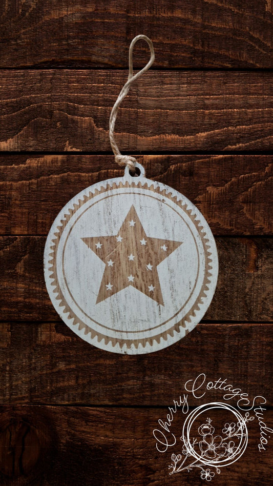Wooden Round Star Christmas Hanging Decoration Ornament