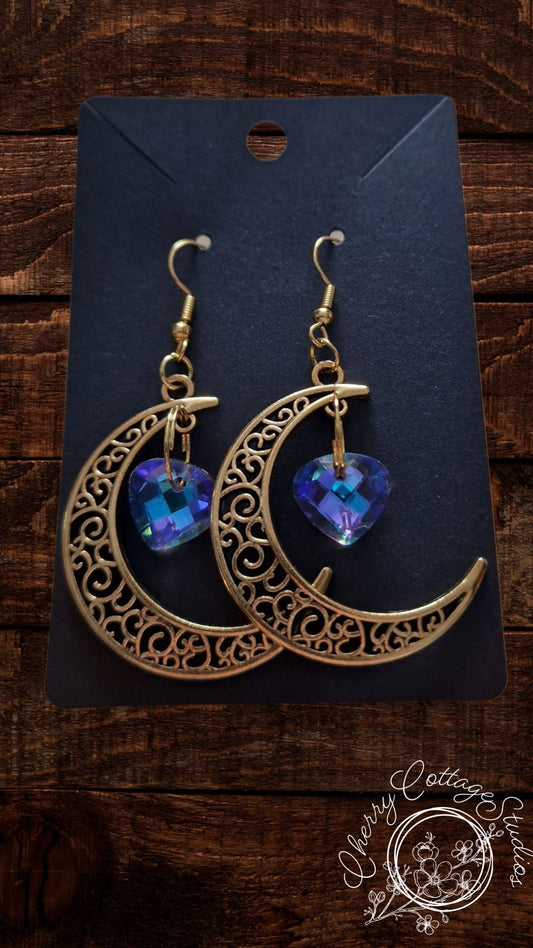 Nebula - Crescent Heart - Gemstone Dangle Earrings