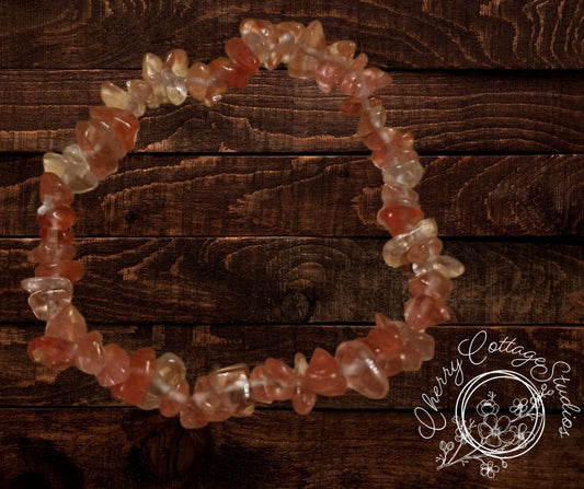 Cherry Quartz Semi-Precious Chip Gemstone Bracelet