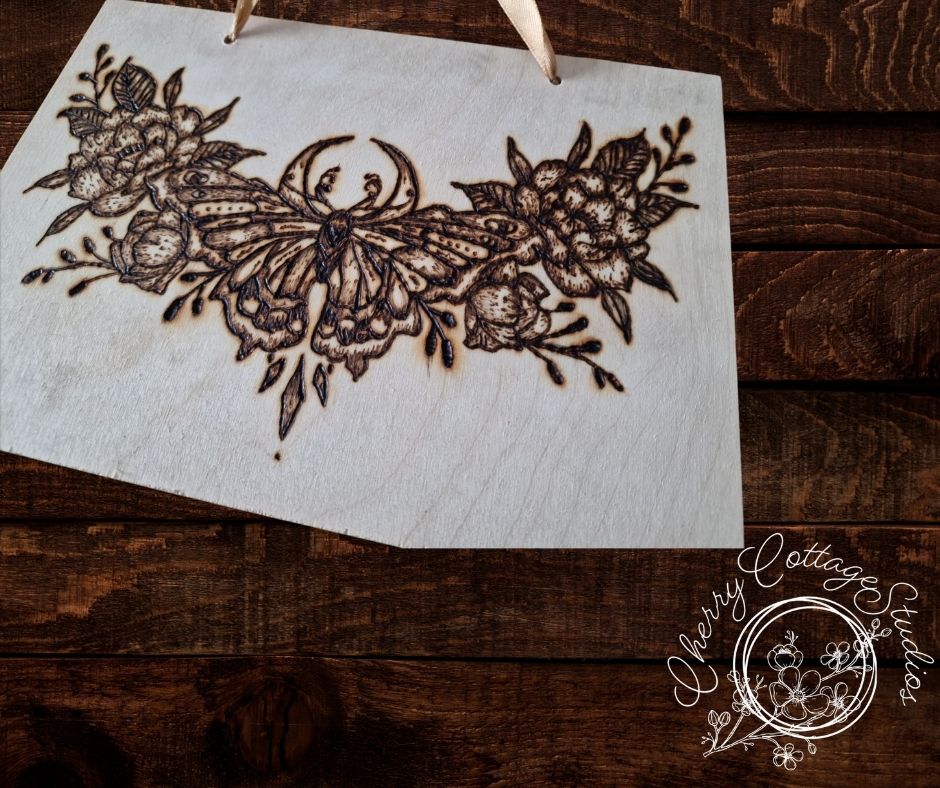 Wings Beneath The Roses butterfly A5 hanging wooden art picture