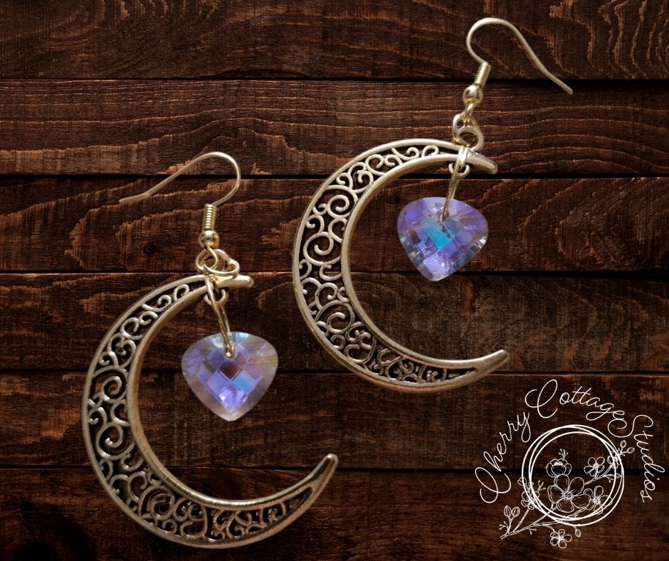 Nebula - Crescent Heart - Gemstone Dangle Earrings