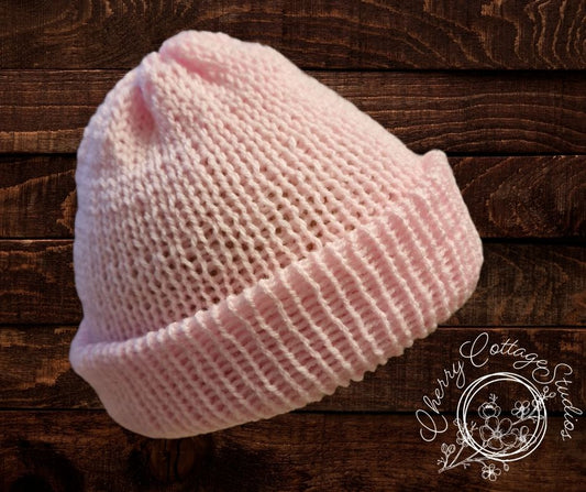 Baby Pink – Double-Layered Knitted Beanie Hat