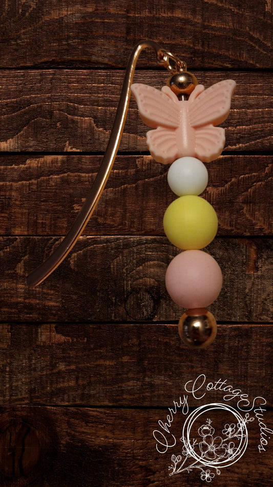 Pastel Pink Butterfly - Metal Beaded Bookmark