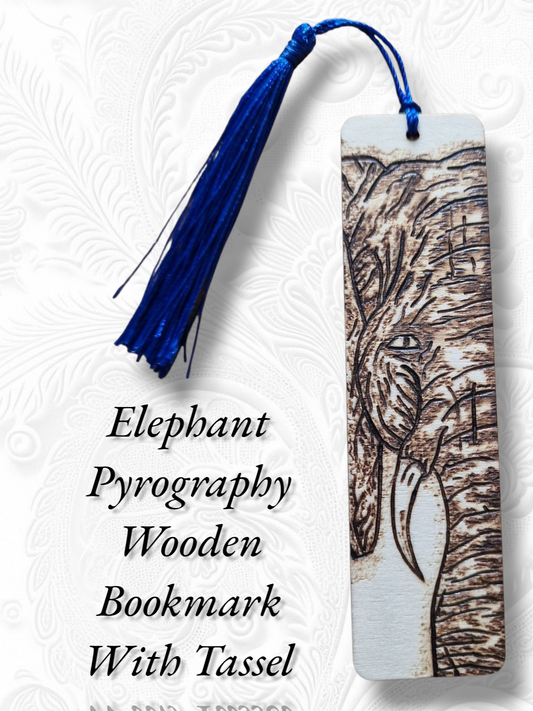 Elephant wooden bookmark with royal blue tassel