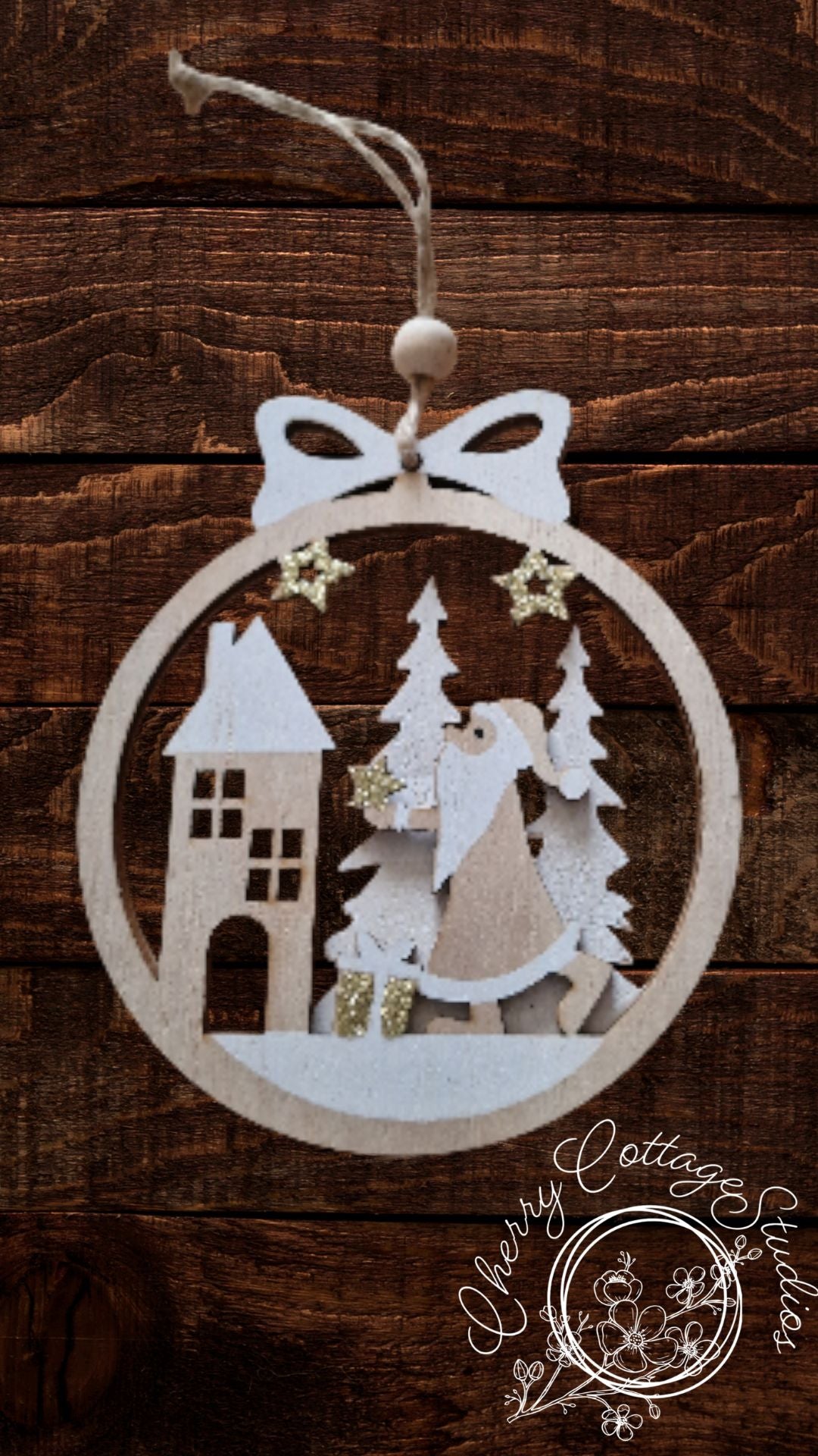 Wooden Santa Bauble Christmas Hanging Decoration Ornament