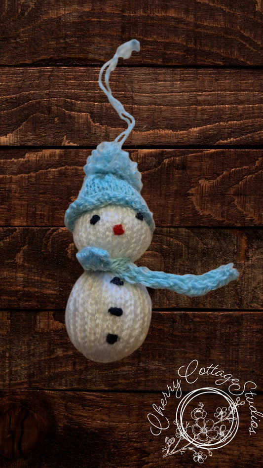 Light Blue Snowman Crochet Hanging Christmas Decoration