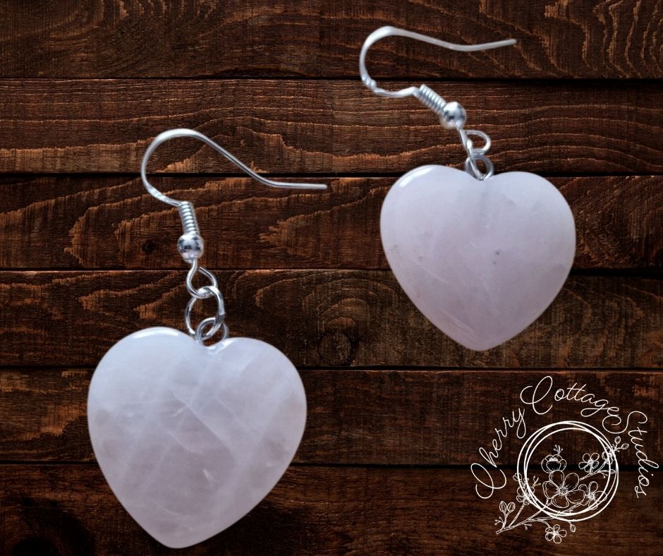 Tokens Of Love - Rose Quartz Heart Dangle Earrings