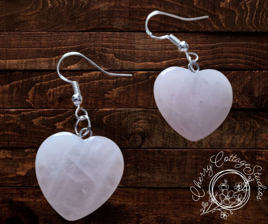 Tokens Of Love - Rose Quartz Heart Dangle Earrings