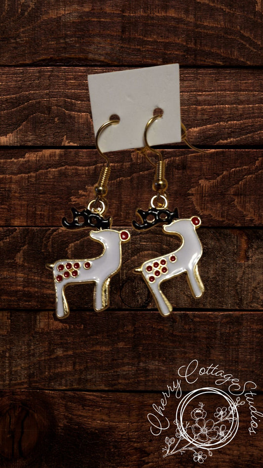 Snowy Reindeer - Christmas Dangle Earrings