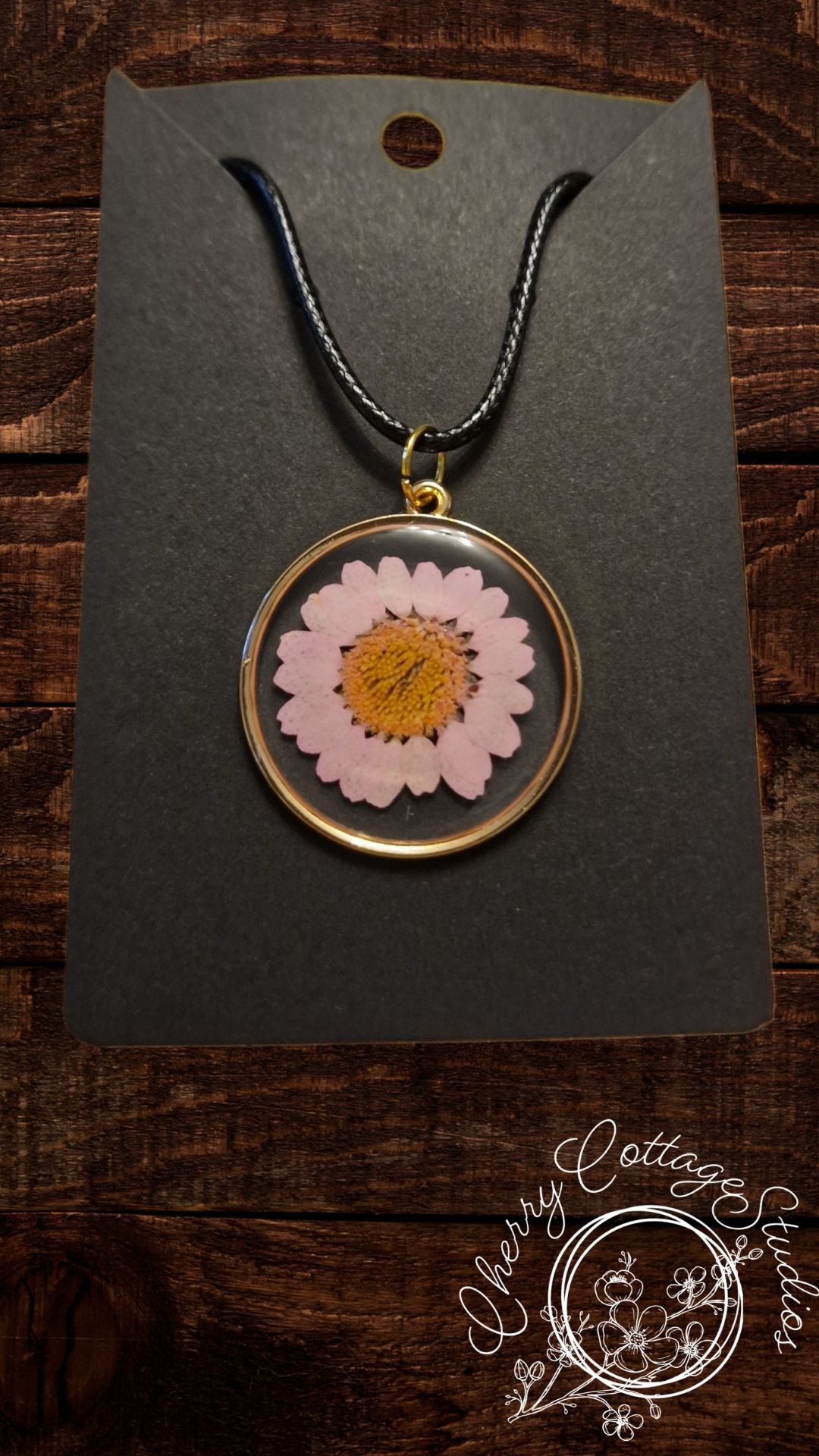 Pink Daisy Pressed Flower Necklace