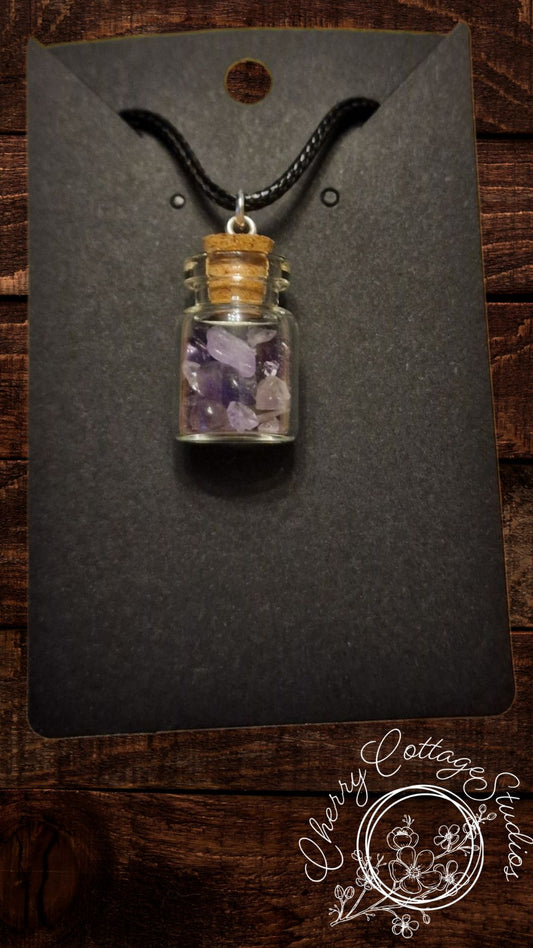 Amethyst - Wish Bottle Gemstone Pendant Necklace