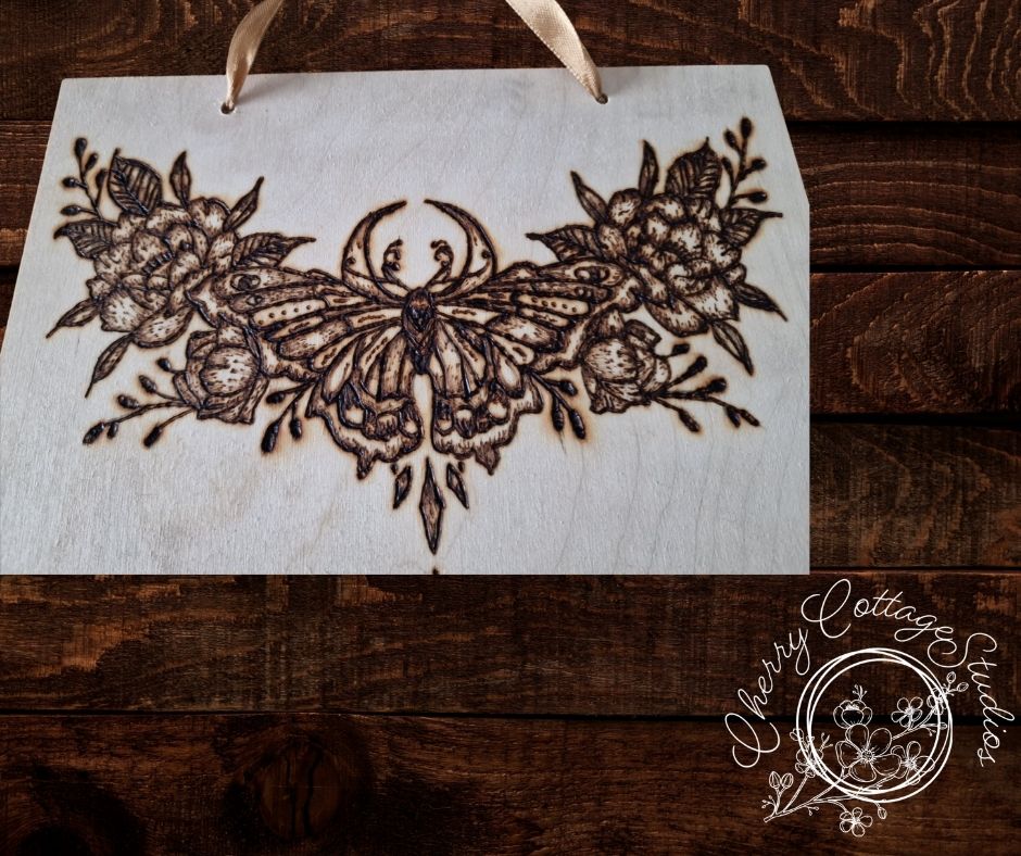 Wings Beneath The Roses butterfly A5 hanging wooden art picture