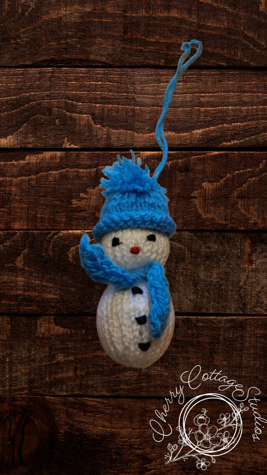 Blue Snowman Crochet Hanging Christmas Decoration